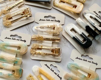 Handmade Resin Hair Clip Barrettes - 3 Piece Set - Alligator Clip