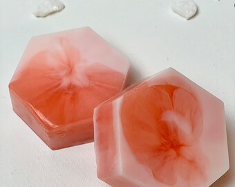 Handmade Berries & Cream Glycerin Soap: Marbled Hexagon Bar