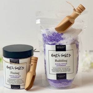Eucalyptus Lavender Bath Salts 8 Oz |  Bath Salts Scooper | Fizzing Bath Salts | Relaxing Salts | | Bath & Beauty  | Purple Bath Salts
