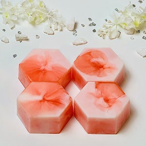 Handmade Berries & Cream Glycerin Soap: Marbled Hexagon Bar