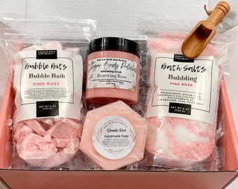 Rose Spa Gift Set, Bath Salts, Scrub, Soap & Bubble Bath