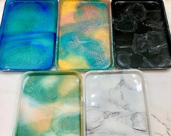 Handmade Decorative Resin Tray, Assorted colors, 10.5” x 7”, Bathroom Tray, Coffee Table Tray , Home Decor