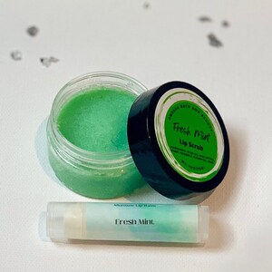 Sugar Lip Scrub Lip Balm Set | FRESH MINT Lip Scrub Lip Balm | Sugar Scrub | Lip Exfoliating  | Lip Polish | Dry Lip Relief | Chapped Lips |