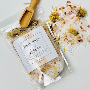 Relax Aromatherapy Bath Salts: Organic Calendula Flowers, Himalayan Salt (8 oz)