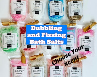 8 Oz Scented Bath Salts with Scoop: You Choose Bubbling or Fizzing,  Spa Gift