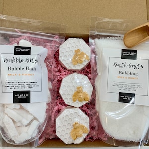 Milk and Honey Bath Gift Set, Relaxation Gift Box,Birthday Gift, Self Care Set, Bath Bomb Gift Set