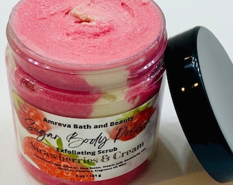 Strawberries & Cream Sugar Body Scrub: Exfoliating Body Polish (5 or 8 Oz)