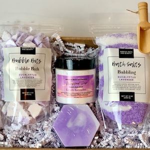 Eucalyptus Lavender Spa Gift Set, Lavender Gift Box, Relaxation Gift Set, Bridesmaids Gift, Self Care Box