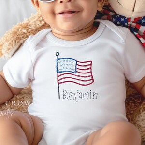 Embroidered Name with USA flag ONESIES® Brand • USA Colors • 4th of July • Independence Day • Custom Sketch Flag 4th of July Bodysuit