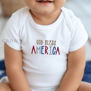 Embroidered God Bless America ONESIES® Brand • 4th of July Bodysuit • Independence Day • Patriotic • Stars Strips Bodysuit • 1st July 4th