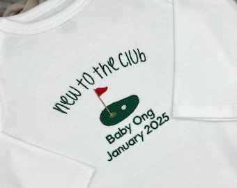 Embroidered Bodysuit New to the Club • Custom Golf ONESIES® Brand • Daddy's Golfing Buddy • Baby Announcement • Golf Cute Pregnancy Bodysuit
