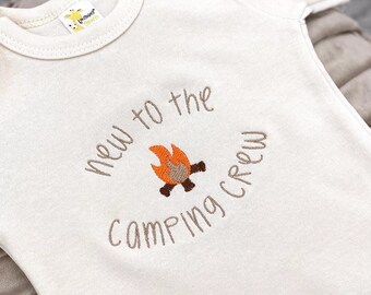 Embroidered New to the Camping Crew Bodysuit • Camping Tee • Future Camping Buddy • Pregnancy Baby Announcement • Camping Baby Shower Gift