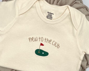 Embroidered ONESIES® Brand New to the Club • Golf Club • Daddy's Golfing Buddy • Pregnancy Baby Announcement • Golf • Father’s Day gift
