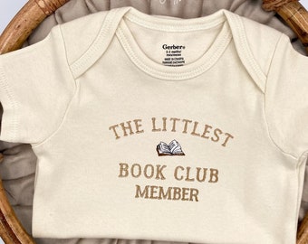 Embroidered The Littlest Book Club Member Bodysuit • Baby Book Worm • Book Lover Pregnancy Announcement • Librarian Baby Gift • Book Club