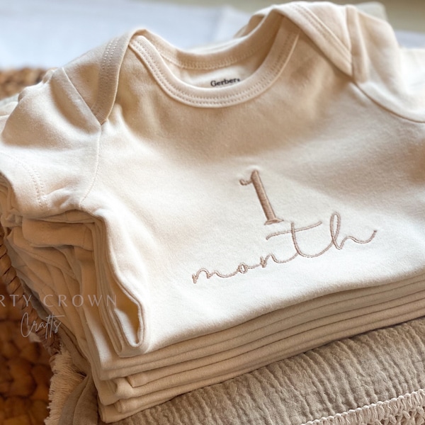 Embroidered Baby Monthly Milestones ONESIES® Brand • Baby Bodysuit for Every Month • Baby’s First Year 12 Bodysuits Baby Milestone Markers