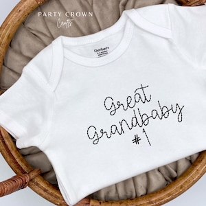 Hand Stiched GREAT Grandbaby #1 Bodysuit Pregnancy Announcement to Great Grandparents • 1st Great Grandbaby • I love my great Grandparents