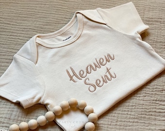 Embroidered Heaven Sent Onesies® • Pregnancy Announcement • Baby Announcement • Pregnancy Reveal • Heaven Sent Baby • Miracle Baby • Rainbow