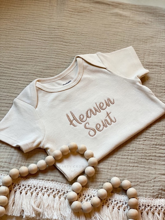 Embroidered Heaven Sent ONESIES® Brand • Pregnancy Announcement • Baby Announcement • Pregnancy Reveal • Heaven Sent Baby • Miracle Baby