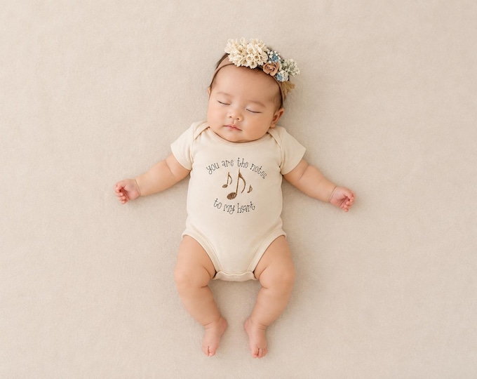 Embroidered Bodysuit You are the Notes to my Heart ONESIES® Brand • Music • Music Notes Bodysuit for Music Teacher Pregnancy • Baby Shower