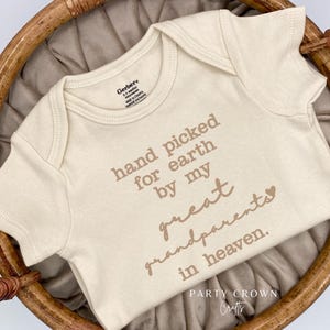 Embroidered hand picked for earth by my great grandparents in heaven Bodysuit • Custom Handpicked from Heaven Bodysuit • Grandparents Gift