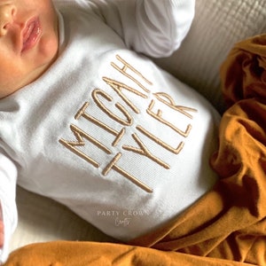 Custom Embroidered Onesies® Brand • Personalized Baby Girl Onesies® Brand • Custom Boy Natural Baby Name Bodysuit • Custon Long-Sleeve