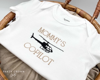 Embroidered Helicopter Mommy’s Copilot • Helicopter Bodysuit • Pregnancy Announcement • Baby Copilot on the way • Baby Shower Helicopter •