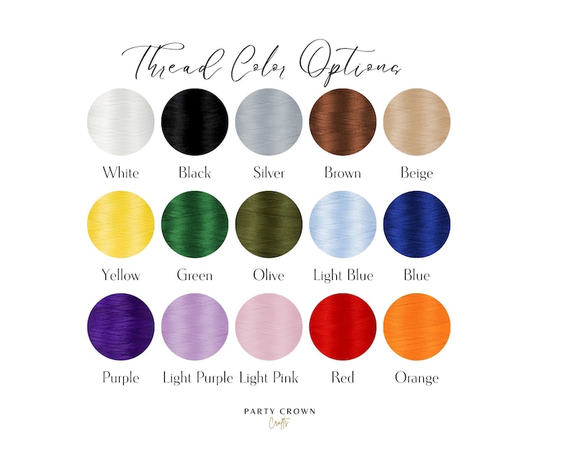 Puede incluir: Una tabla de colores de hilo para bordar, que muestra 15 colores diferentes en c&iacute;rculos. Los colores son: blanco, negro, plata, marr&oacute;n, beige, amarillo, verde, oliva, azul claro, azul, morado, morado claro, rosa claro, rojo y naranja.
