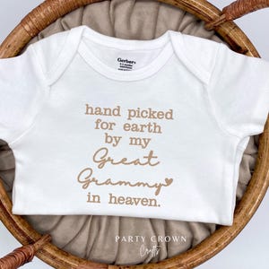 Embroidered hand picked for earth by my Great Grammy in heaven Bodysuit • Custom Handpicked from Heaven Bodysuit • Pregnancy Announcement