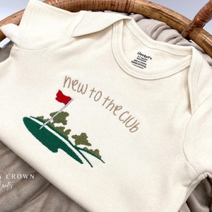 Embroidered ONESIES® Brand New to the Club • Golf Club • Daddy&#39;s Golfing Buddy • Pregnancy Baby Announcement • Golf • Father’s Day gift