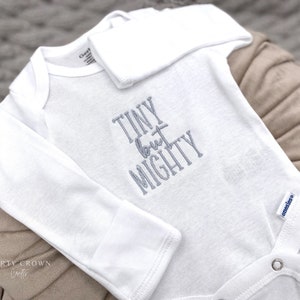 Embroidered Tiny but Mighty Onesie • Peace Out Nicu • Preemie Baby Onesie •Nicu Grad • Brand long sleeve with cuffs • take home onesie •gift