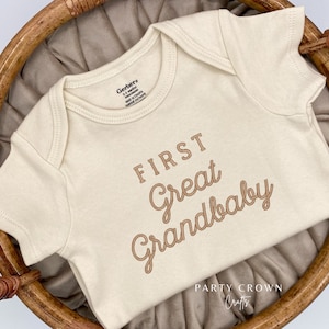 Embroidered FIRST Great Grandbaby Bodysuit • Pregnancy Announcement to Great Grandparents • Grands Baby Announcement • Hi Grandpa + Grandma