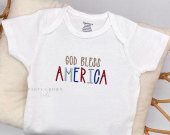 Embroidered God Bless America ONESIES® Brand • 4th of July Bodysuit • Independence Day • Patriotic • Stars Strips Bodysuit • 1st July 4th