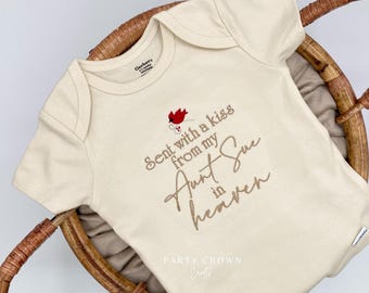 Embroidered Sent with a kiss from my Custom Name in heaven • Pregnancy Announcement after loss• Cardinal • Pregnancy Reveal • Heaven Sent