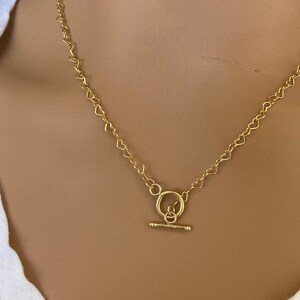 Delicate Heart Link Chain with Toggle Clasp 14K Yellow Gold Filled