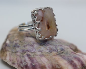 Handmade Light Pink Opal Ring: Sterling Silver, Size 8.75