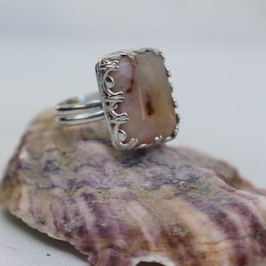 Hand Made 7.85 ct Light Pink Opal Square Ring in Sterling Silver With Green and Brown Sz 8 9