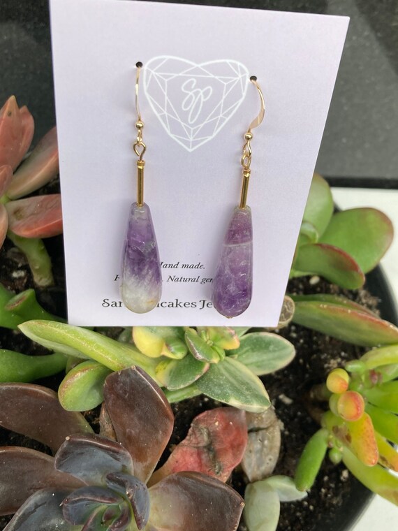Natural Amethyst Drop Earrings 14k Gold Filled ~Hand Made