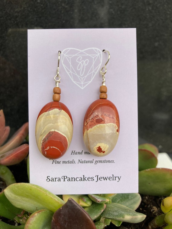 Natural Red Jasper with Sandy Beige Unique Inclusions in Sterling Silver ~Hand Made