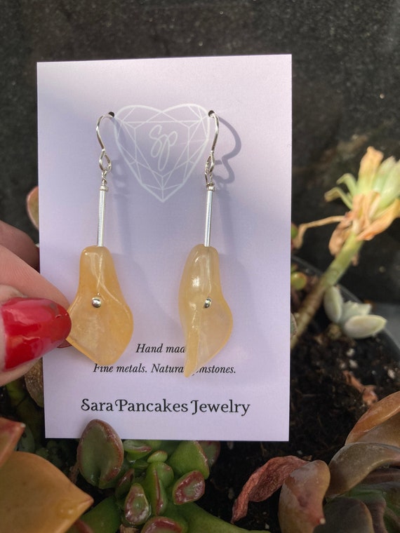Yellow Aventurine Carved Lilly Earrings in Sterling Silver Earrings ~Hand Made