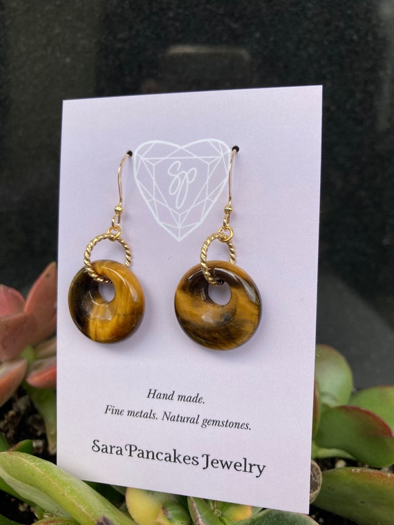 Natural Tiger Eye Earrings in 14k Gold Filled ~Hand Made