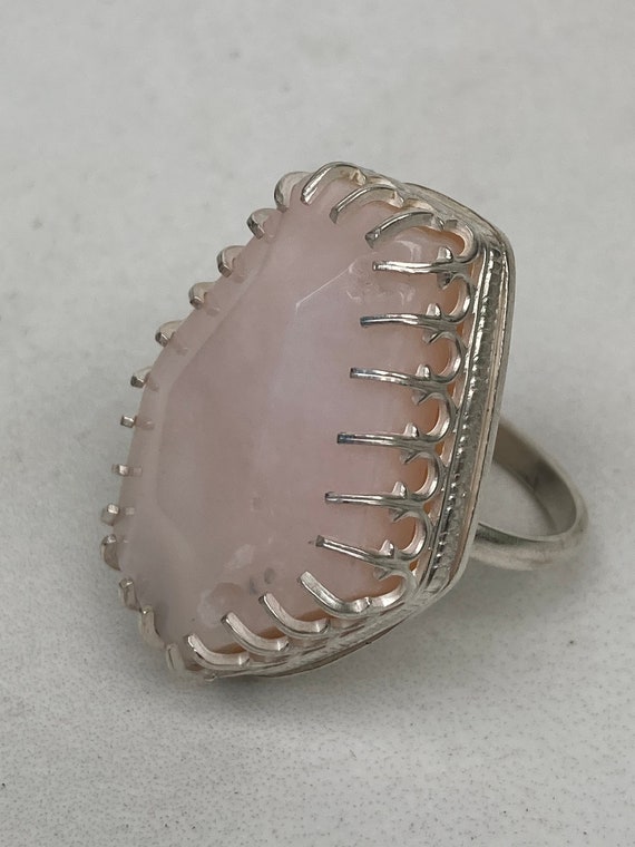 Hand made 34.70 ct Light Pink Raw Cut Opal Ring in Sterling Silver