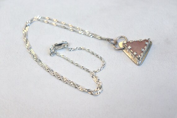 Hand made 4.60 ct Triangle Pink Rose Quartz Pendant in Sterling Silver