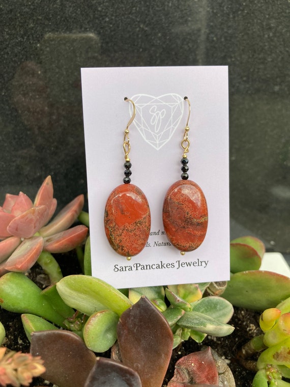 Natural Red Jasper with Sparkling Natural Black Spinel in 14k Gold Filled~Hand Made