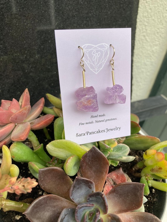 Natural Raw Amethyst Nugget Earrings in Sterling Silver ~Hand Made~ Rose De France Amethyst