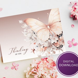 Printable Thinking of You Digital Download 7x5 Folding Card, Blank Inside