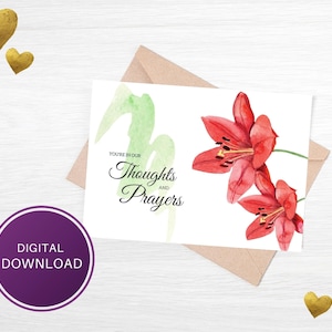 Printable You're in Our Thoughts and Prayers Digital Download Card, 7x5 Folding Card, Blank Inside, Instant Download