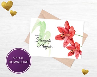 Printable You're in Our Thoughts and Prayers Digital Download Card, 7x5 Folding Card, Blank Inside, Instant Download
