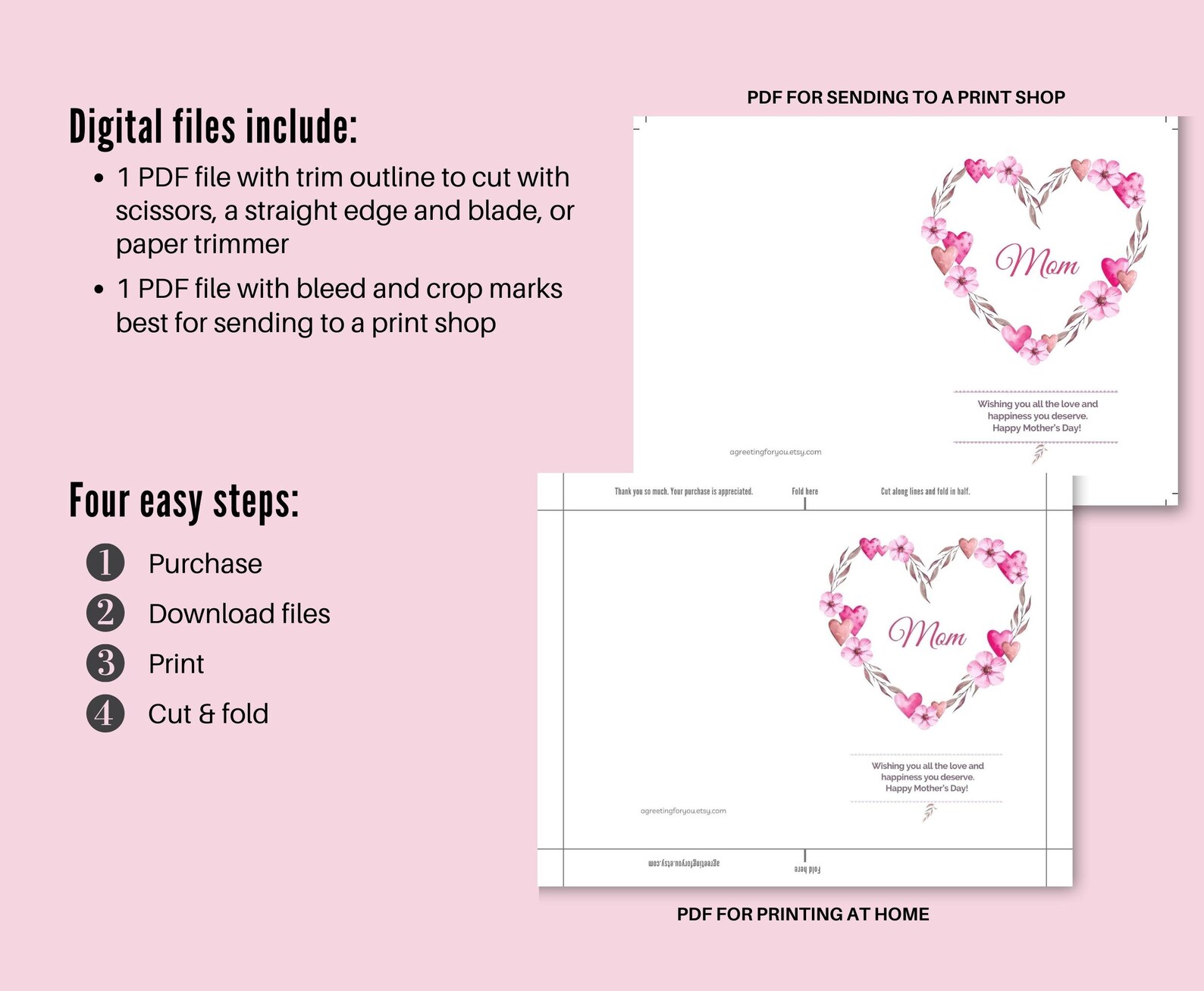 Printable Mom Card, Happy Mother's Day, 5x7, Blank Inside, Instant ...