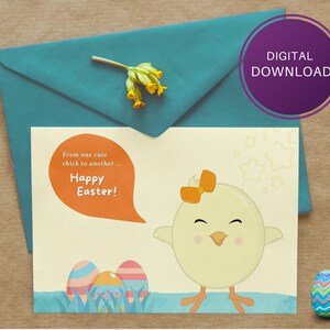 Printable From one cute chick to another Happy Easter Card, 7x5, Blank Inside, Instant Digital Download