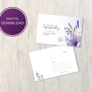 Printable 6x4 Sympathy Postcard, Instant Digital Download